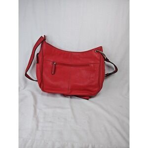 Tignanello Red Pebbled Leather Organizer Crossbody Shoulder Bag Silver Hardware
